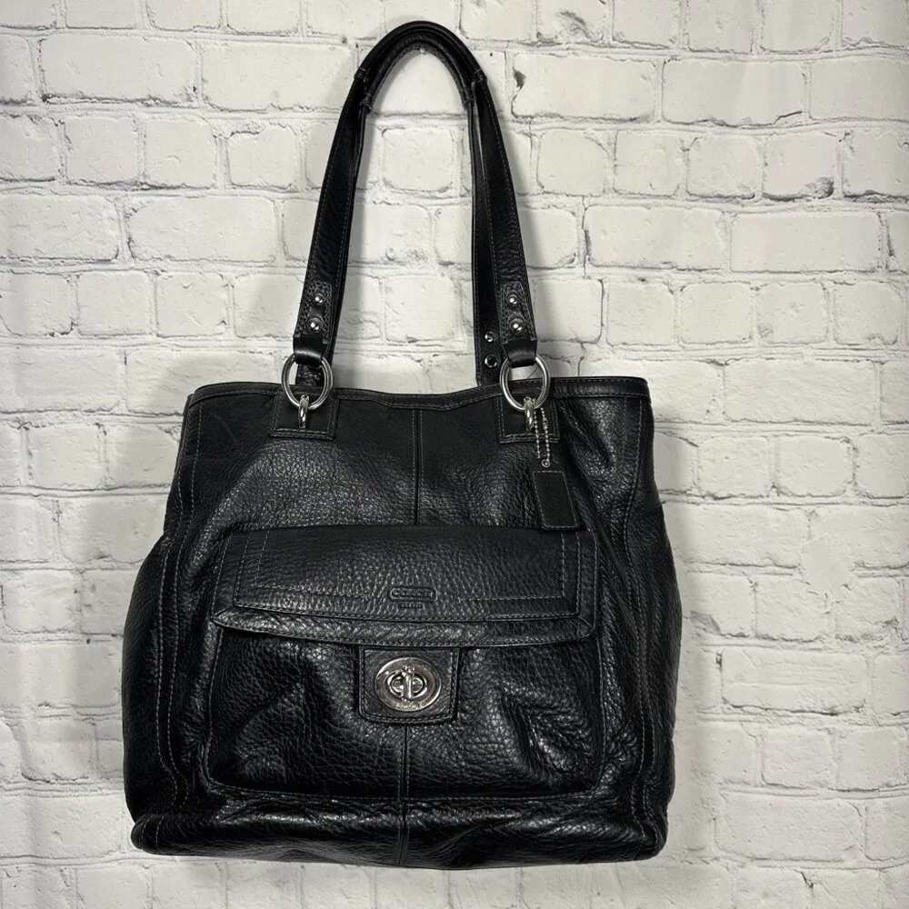 COACH F19264 Penelope Black Pebbled Leather Tote Bag Purse Shoulder Handbag - Picture 1 of 13